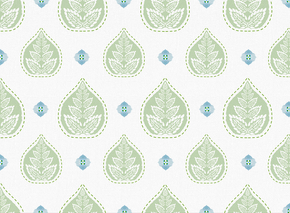 Textile - Print with Embroidery - Banyan - Celadon Green