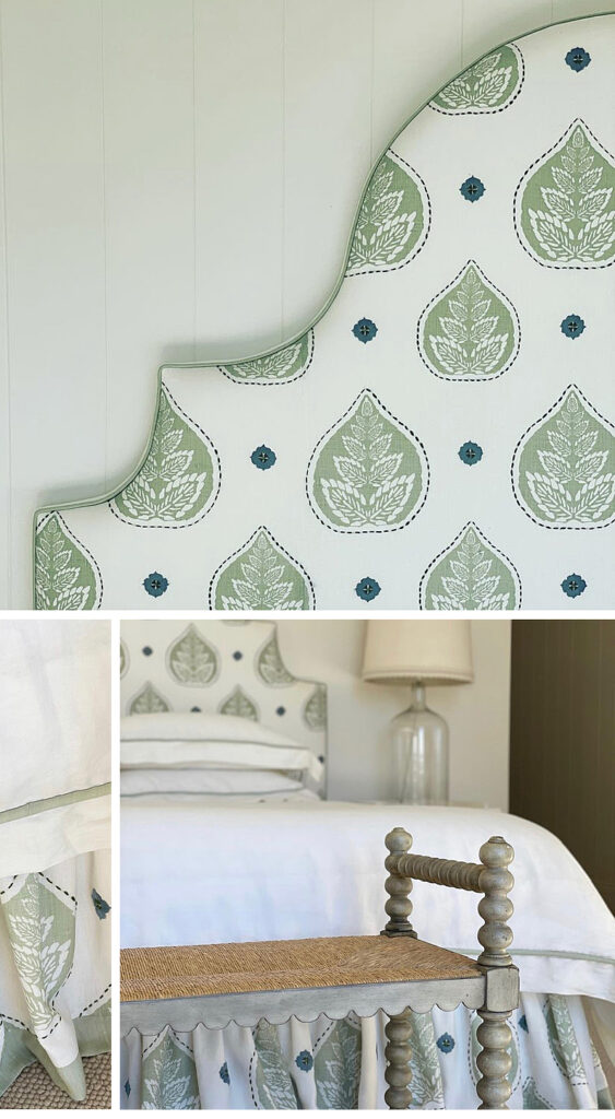 Banyan with Hand Embroidery - Celadon Green - Headboard and Bed Skirt